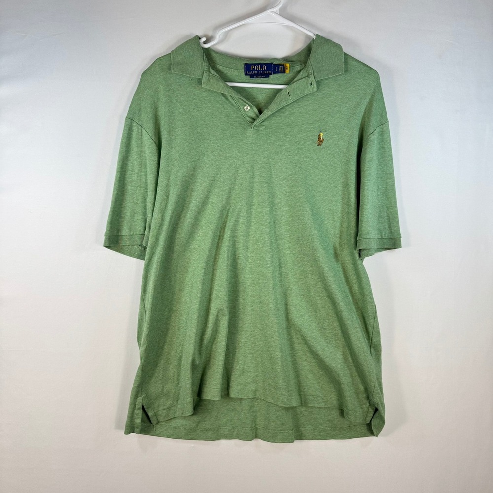 Polo Ralph Lauren Mens Classic Fit Polo Shirt Green Heather Cotton Large